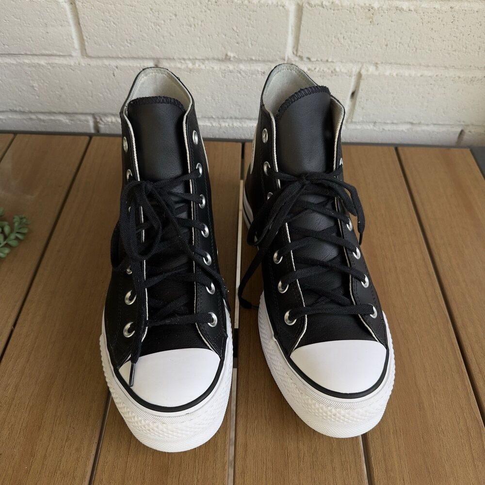 Converse Chuck Taylor All Star Platform Leather High Top Black 561675C Women 9.5